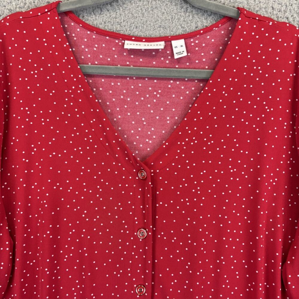 Susan Graver Tunic Top 1X Liquid Knit Polka Dot Career Travel Stretch 3/4 sleeve - Picture 2 of 12